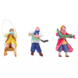 Ёлочные игрушки из ваты "Зимние забавы: рыбалка, хоккей, санки"