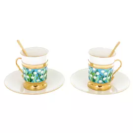 Кофейный набор из серебра "Ландыши" с позолотой, на 2 персоны