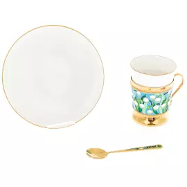 Кофейный набор из серебра "Ландыши" с позолотой, на 2 персоны