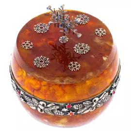Шкатулка для украшений из янтаря и бронзы "Зима"