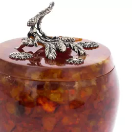 Шкатулка для украшений из янтаря и бронзы "Елочка" с кристаллами Swarovski