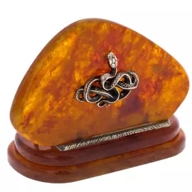 Визитница из янтаря и бронзы "Змея"