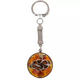 Брелок из янтаря и бронзы "Змея"