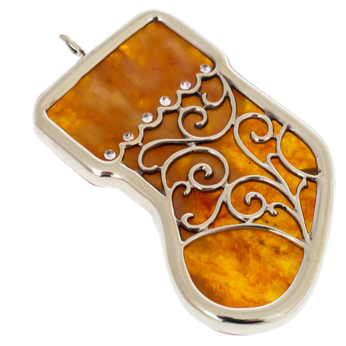 Ёлочное украшение из янтаря и бронзы "Носок"