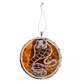Ёлочное украшение из янтаря и бронзы "Змея"
