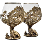 Set for cognac "Lioness" for 2 persons, in a wooden box