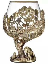 Set for cognac "Lioness" for 2 persons, in a wooden box