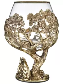 Set for cognac "Lioness" for 2 persons, in a wooden box