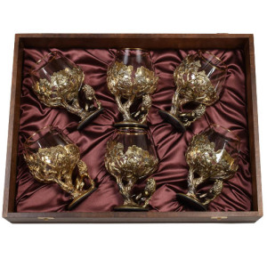 Lev cognac set for 6 people, in a wooden box