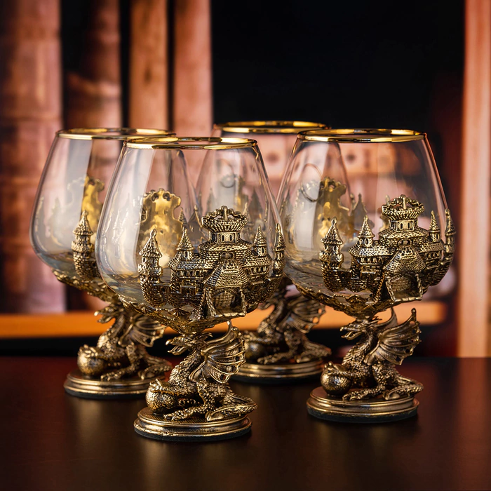 Cognac set "Dragon on a ball" for 4 people, in a gift box
