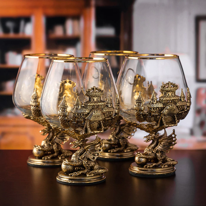 Cognac set "Dragon on a ball" for 4 people, in a gift box