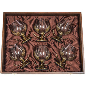 Set for cognac "Soaring Eagle" for 6 people, in a wooden box