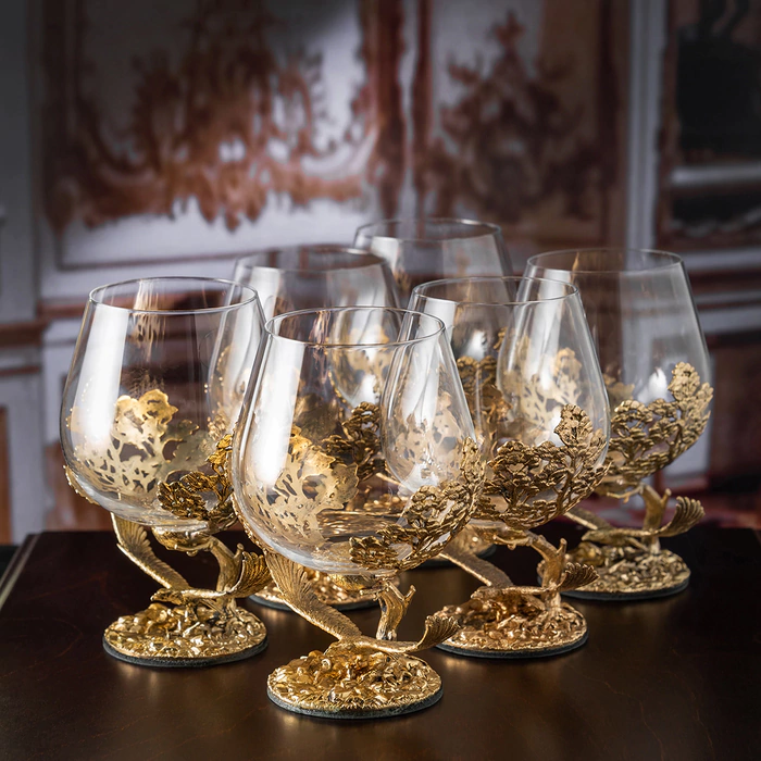 Set for cognac "Soaring Eagle" for 6 people, in a wooden box