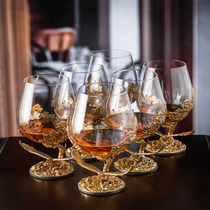 Set for cognac "Soaring Eagle" for 6 people, in a wooden box