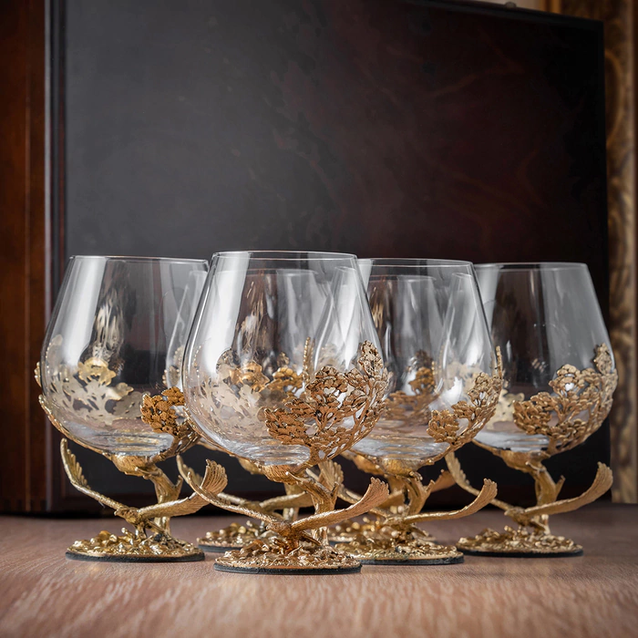 Set for cognac "Soaring Eagle" for 6 people, in a wooden box