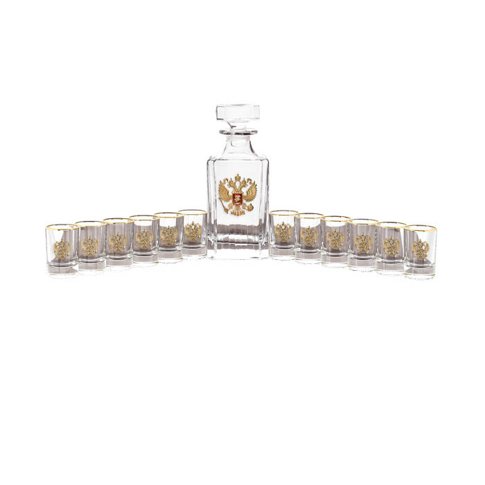 Set for vodka "Gerb" with edging, for 12 people, in a gift suitcase