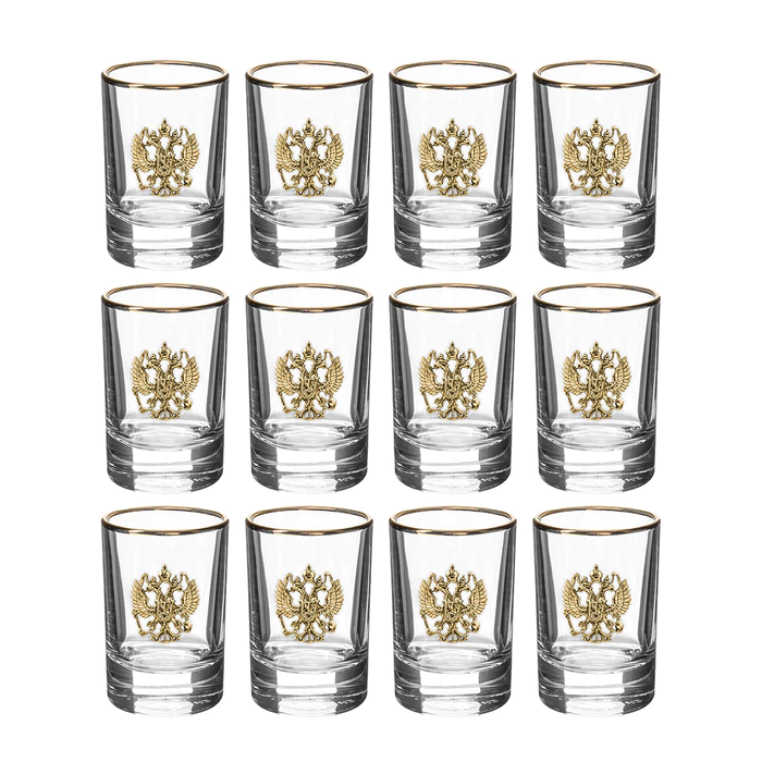 Set for vodka "Gerb" with edging, for 12 people, in a gift suitcase