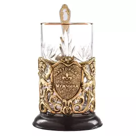 Crystal and brass cup holder "Real man" in a wooden box