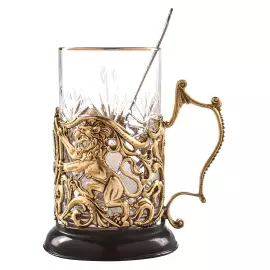 Crystal and brass cup holder "Real man" in a wooden box