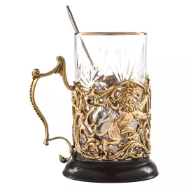 Crystal and brass cup holder "Real man" in a wooden box