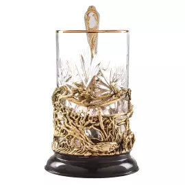 Crystal and brass Duck Hunting cup holder in a wooden box