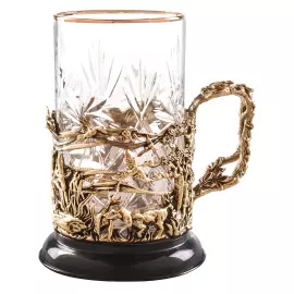 Crystal and brass Duck Hunting cup holder in a wooden box
