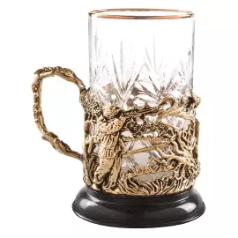 Crystal and brass Duck Hunting cup holder in a wooden box
