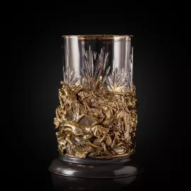 Crystal and brass Duck Hunting cup holder in a wooden box