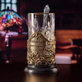 Crystal and brass cup holder "Wise Leader" in a wooden box