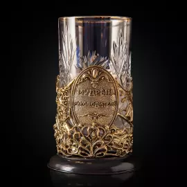Crystal and brass cup holder "Wise Leader" in a wooden box