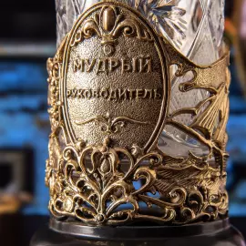 Crystal and brass cup holder "Wise Leader" in a wooden box