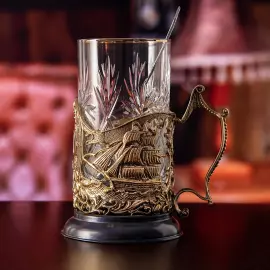 Crystal and brass cup holder "Wise Leader" in a wooden box