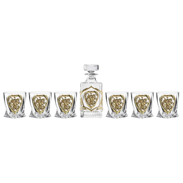 Whiskey set "George the Victorious" for 6 people, in a wooden box