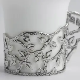 Набор кофейных чашек из серебра "Листопад" на 2 персоны, с ложками Набор кофейных чашек из серебра "Листопад" на 2 персоны, с ложками