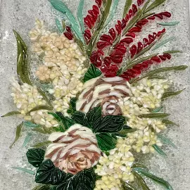 Панно декоративное из стекла "Ваза с гладиолусами и сиренью" по мотивам работ Ван Гога