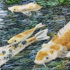 Панно декоративное из стекла "Золотые карпы кои"