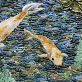 Панно декоративное из стекла "Золотые карпы кои"