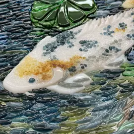 Панно декоративное из стекла "Золотые карпы кои"