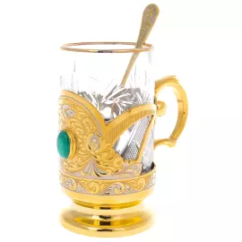 Подстаканник "Узоры" малахит, Златоуст