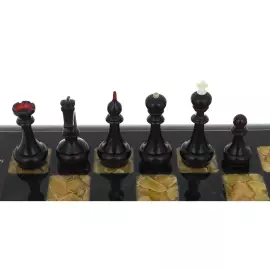 Chess chest made of stained oak and amber