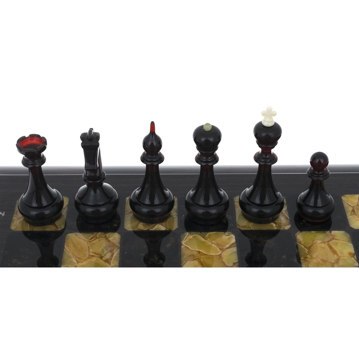 Chess chest made of stained oak and amber