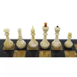 Chess chest made of stained oak and amber