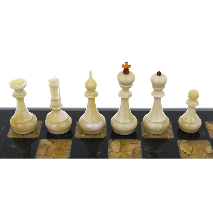 Chess chest made of stained oak and amber