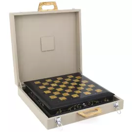 Chess chest made of stained oak and amber