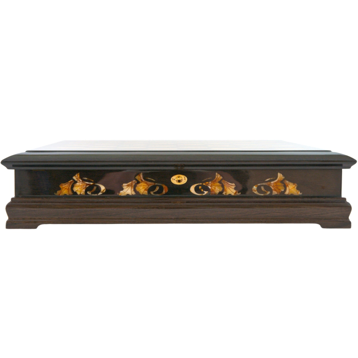 Chess chest made of stained oak and amber