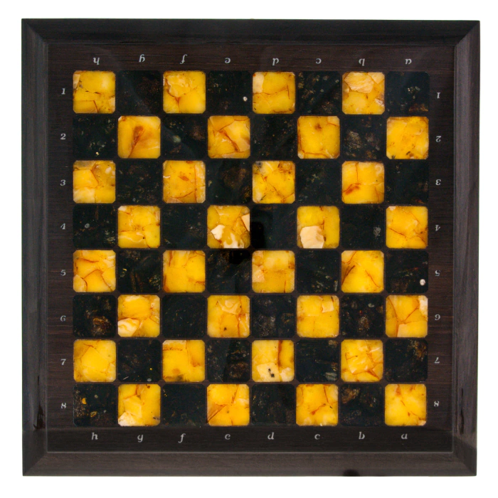 Chess chest made of stained oak and amber