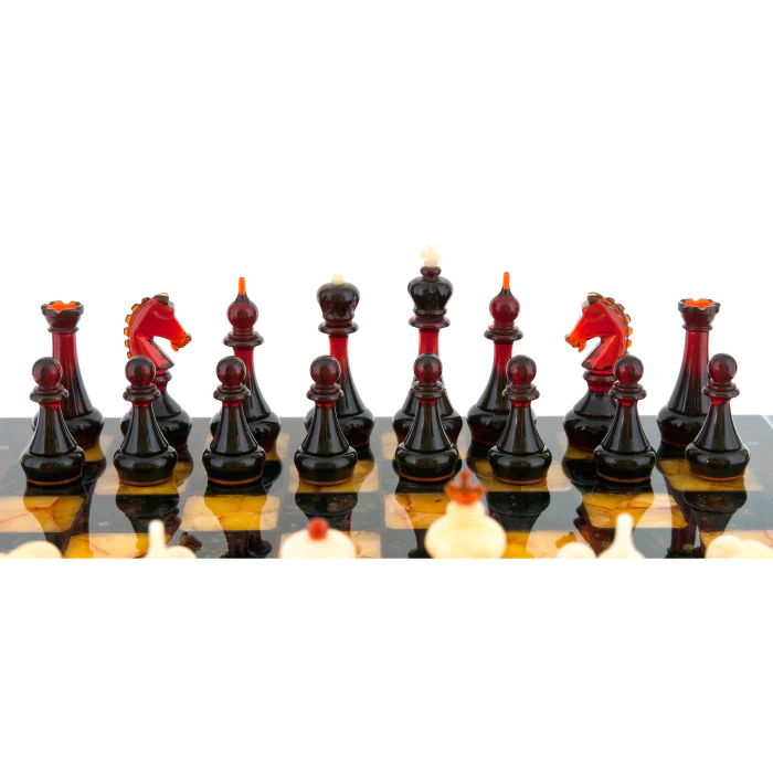 Chess chest made of stained oak and amber