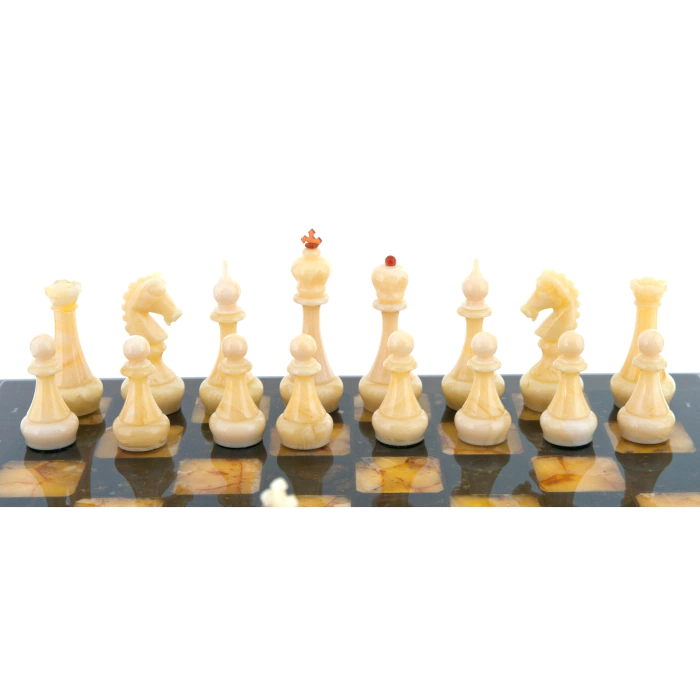 Chess chest made of stained oak and amber