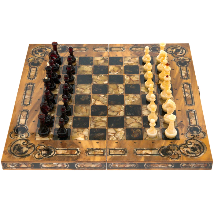 Chess made of myrtle and amber "Arabesque-Marine"