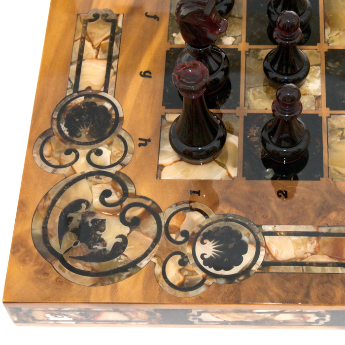 Chess made of myrtle and amber "Arabesque-Marine"